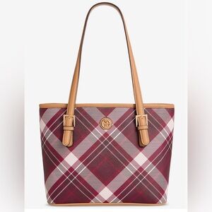 Gianni Bernini Plaid Tulip Tote Bag with Tan Straps